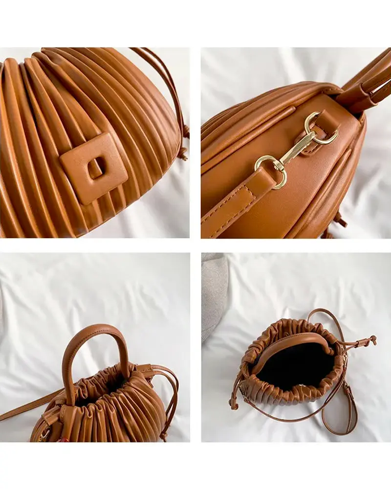 Sac à main Mia plissé présenté sous différents angles, disponible chez Boutique Izamel.