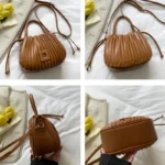 Sac à main Mia plissé présenté sous différents angles, disponible chez Boutique Izamel.