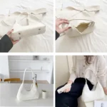 Sac à main Samia en similicuir blanc présenté sous plusieurs angles, disponible chez Boutique Izamel.